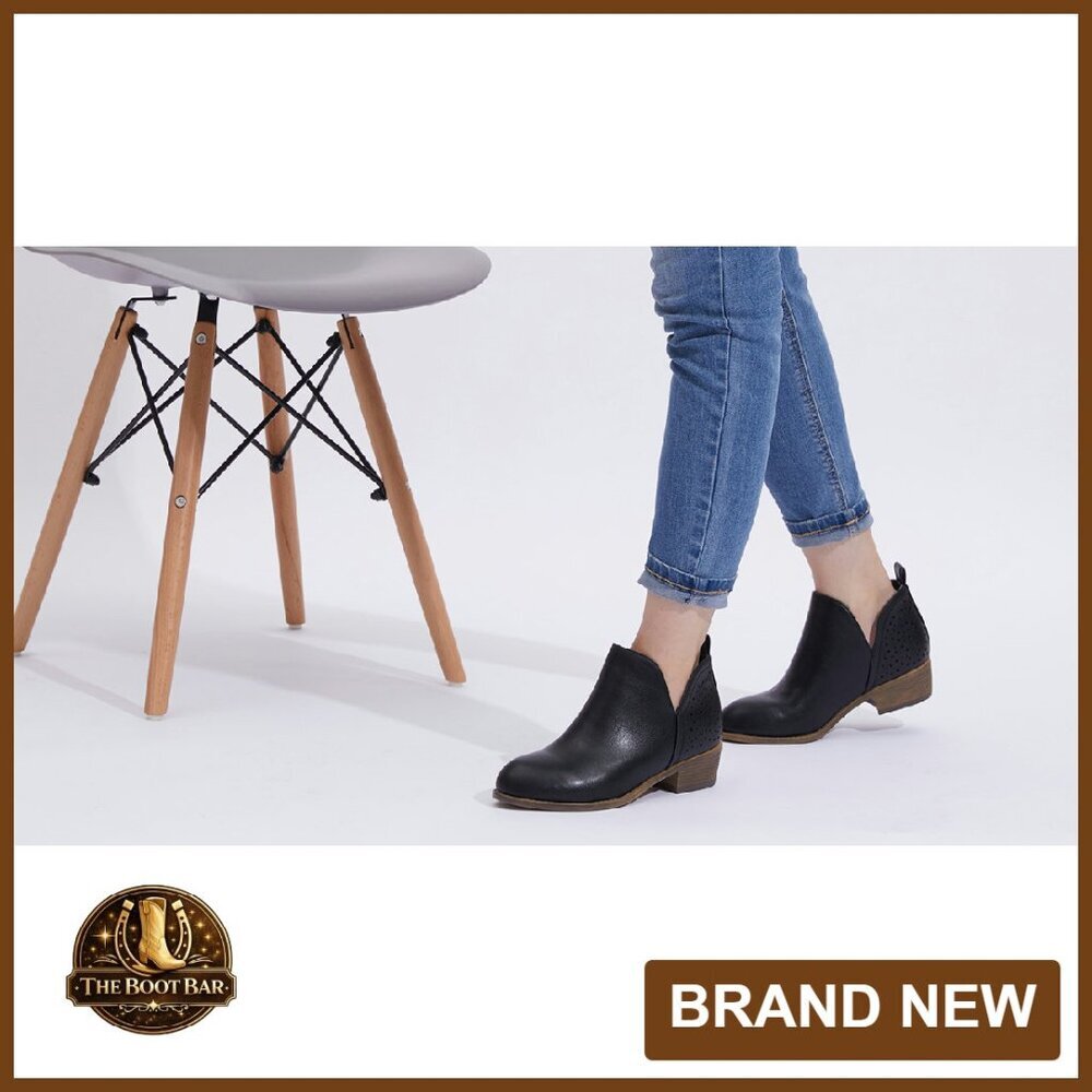 Women's Ankle Boots Low Heel Cutout Perforated Western Booties - Picture 8 of 8
